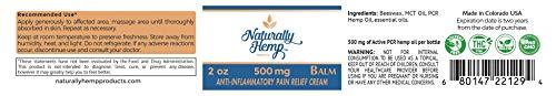 Naturally Hemp Oil Balm - 2oz Jars - 99.9% Pure with 500mg Hemp Oil - Pain Relief Rub - Joint Pain - Acne - Arthritis - Inflammation & More