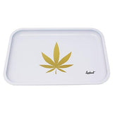 Full Size Rolling Tray Bundle – 12” x 8" Tray + 110mm Rolling Machine + King Size Raw Rolling Papers – Lionhead (White)