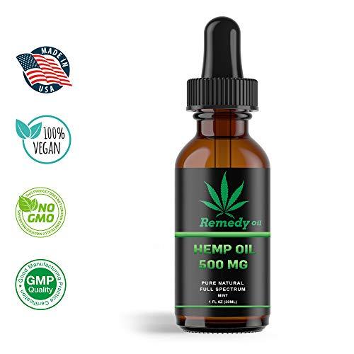 Remedy Premium Pure Hemp Oil Extract Tincture 500, 750 and 1000 MG for Pain Relief, Anxiety, Stress Relief, Mood Support, Sleeping and Skin Care- Mint Flavour.