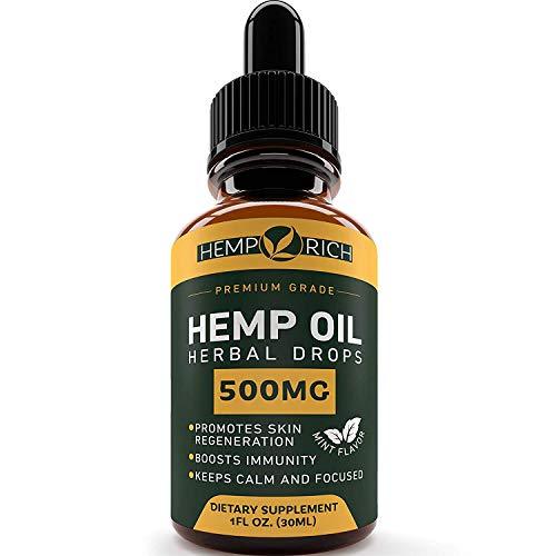 Full Spectrum Hemp Oil for Pain, Anxiety & Stress Relief - 500mg of Pure Hemp Extract - Grown & Made in USA - Anti-Inflammatory & Joint Support - Helps with Sleep, Mood, Skin & Hair - 1 Fl oz (30ml)