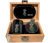 Rainbow Pineapple Stash Box Combo - 2.5” Full Size Titanium 4 Part Herb Grinder - UV Glass stash jar - Engraved Wood Bamboo Box - Smell Proof and Airtight (Pineapple)