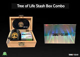 Tree of Life Stash Box Combo - Full Size Titanium 4 Part Herb Grinder - UV Glass stash jar - Engraved Wood Stash Box - Smell Proof and Airtight (Tree of Life)