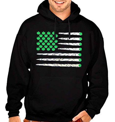 Weed Flag USA Flag Men's Pullover Hoodie Black S-5XL (S, Black)