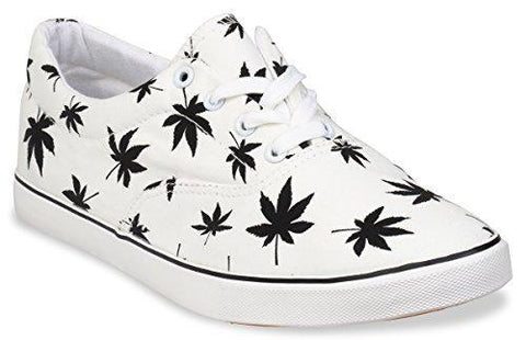 Hipster Mens Marijuana Weed Leaf Skate Shoe,White,9 D(M) US