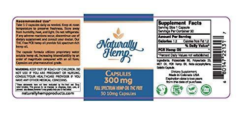 Naturally Hemp Oil - 300mg Capsule - Certified Organic - Relief for Stress, Inflammation, Pain, Sleep, Anxiety, Depression, Nausea - Full Spectrum Extract Safe for Your Whole Family