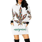InterestPrint Weed Marijuana Leaf Women's Long Sleeve Hoodie Mini Dress Sweatshirt X-Small