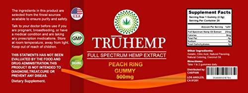 Premium Full Spectrum Hemp Extract Peach Ring Gummies - for Pain Relief and Anti-Anxiety Support - 500MG Total, 25MG Each - All-Natural Ingredients- Promotes Relaxation & General Good Health