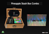 Rainbow Pineapple Stash Box Combo - 2.5” Full Size Titanium 4 Part Herb Grinder - UV Glass stash jar - Engraved Wood Bamboo Box - Smell Proof and Airtight (Pineapple)