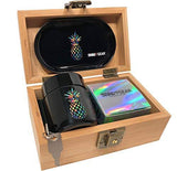 Rainbow Pineapple Stash Box Combo - 2.5” Full Size Titanium 4 Part Herb Grinder - UV Glass stash jar - Engraved Wood Bamboo Box - Smell Proof and Airtight (Pineapple)