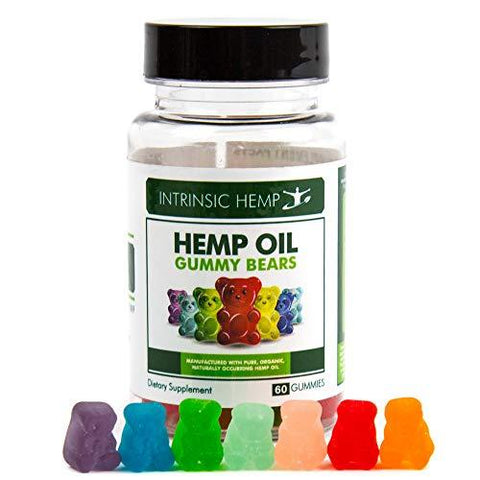 Hemp Gummy Bears, 20mg Per Gummy, Natural Calm, Sleep Aid, Stress Relief, Back Pain, Anxiety Relief, Inflammation, Nausea, Pure Naturally Occurring Hemp Oil Organic by Intrinsic Hemp (60)
