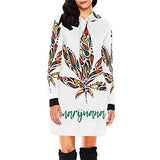 InterestPrint Weed Marijuana Leaf Women's Long Sleeve Hoodie Mini Dress Sweatshirt X-Small