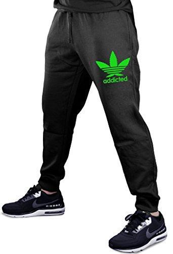 Cannabis Leaf Addicted V355 Men's Black Fleece Gym Jogger Sweatpants