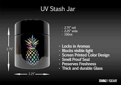 Rainbow Pineapple Stash Box Combo - 2.5” Full Size Titanium 4 Part Herb Grinder - UV Glass stash jar - Engraved Wood Bamboo Box - Smell Proof and Airtight (Pineapple)