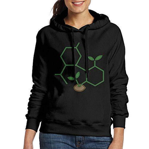 Women Pullover Hoodies CBD Molecule Cannabis Sprout Long Sleeve Fleece Hooded Sweatshirt Sweater Blouses Tops