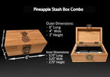 Rainbow Pineapple Stash Box Combo - 2.5” Full Size Titanium 4 Part Herb Grinder - UV Glass stash jar - Engraved Wood Bamboo Box - Smell Proof and Airtight (Pineapple)