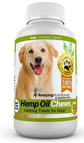 Amazing Hemp Oil for Dogs Calming Treats - Dog Stress Relief Anxiety Aid for Storms, Barking, Chewing - Aids Joint Health - 120 Supplement Chews