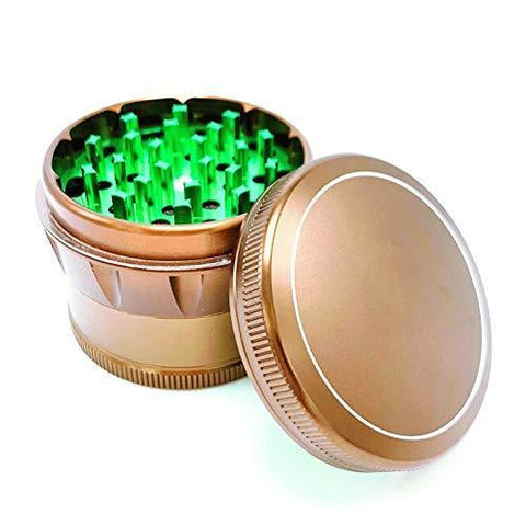 Topoo 4 Piece 2.4 Inch Tobacco Spice Herb Grinder with Pollen Catcher and Scraper - Zinc Aluminum Metals with Magnetic Lid (Anodized Brown Color)