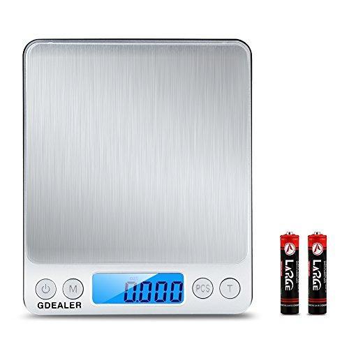 GDEALER DS1 Digital Pocket Kitchen Multifunction Food Scale for Bake Jewelry Weight, 0.001oz/0.01g 500g, Tare, Stainless Steel, 12710619mm, Silver