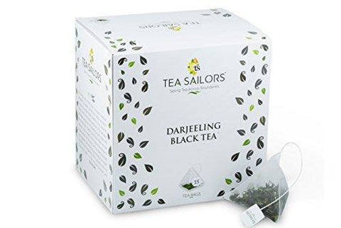 Tea Sailors Darjeeling Black Tea 15 Pyramid Tea Bags (1.27oz) First Flush SFTGFOP1, 100% Unblended Single Origin Premium Whole Leaf Tea Bags