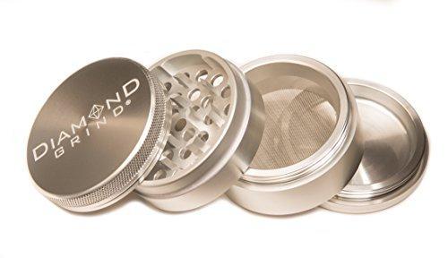 Diamond Grind 4 Piece Aluminum Herb Grinder with screen 56mm (2.25") SILVER