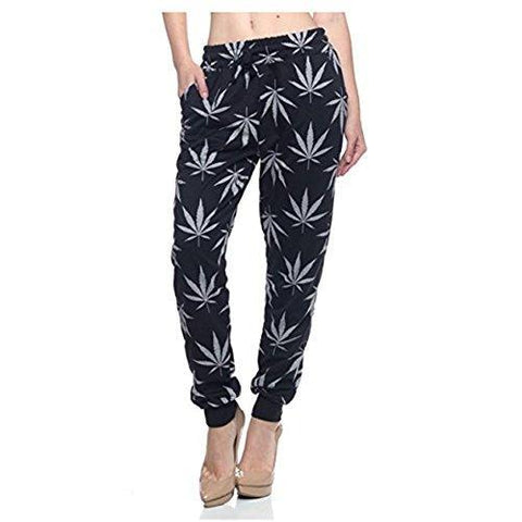 Women's Marijuana Weed Leaf Print Jacket Long Sleeve Hooded Sweatshirt (Black/Gray Long Pants, S)