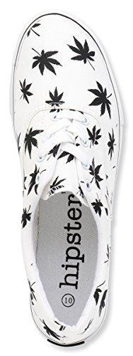 Hipster Mens Marijuana Weed Leaf Skate Shoe,White,9 D(M) US