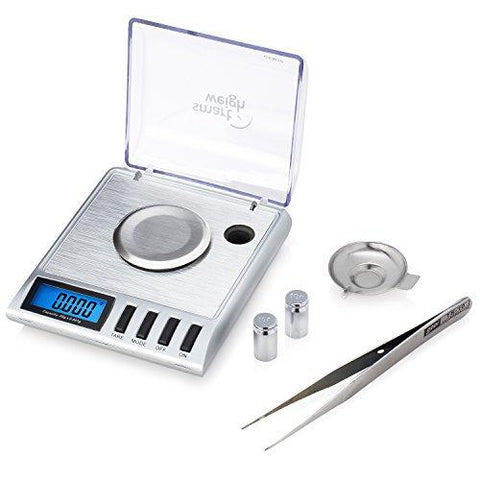 Smart Weigh High Precision Digital Milligram Jewelry Scale, 20 x 0.001g, Calibration Weights and Tweezers Included.