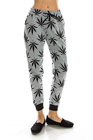 Women's Marijuana Weed Leaf Print Jacket Long Sleeve Hooded Sweatshirt (Gray Long Pants, S)