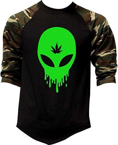 Men's Dripping Alien Weed Leaf V365 Tee Black/Camo Raglan Baseball T-Shirt Medium Black/Camo