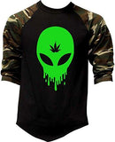 Men's Dripping Alien Weed Leaf V365 Tee Black/Camo Raglan Baseball T-Shirt Medium Black/Camo