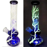 9.5" Blue Glass Bottles,Tree Vines Extend Upwards,Glow in The Dark