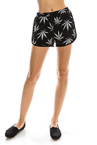 Women's Marijuana Weed Leaf Print Jacket Long Sleeve Hooded Sweatshirt (Black Short, S)