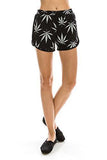 Women's Marijuana Weed Leaf Print Jacket Long Sleeve Hooded Sweatshirt (Black Short, S)