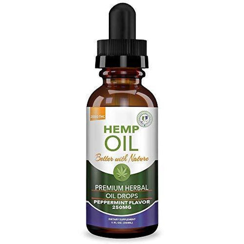 Hemp Oil 250mg for Fast Relief :: Anxiety, Inflammation, Pain, Sleep, Nausea, Depression :: MCT Oil Packed with Omega 3,6 Fatty Acids :: Better with Nature 30 Day Supply :: Peppermint Flavor