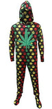 Underboss Men's Rasta Ganja Weed Leaf Footie Onesie Pajamas with Hood (X-Large)