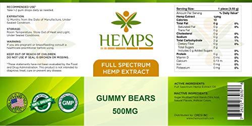HEMPS Premium Hemp Gummies – 10 MG per Gummy – for Anxiety & Stress Relief, Reduced Pain & Inflammation – Sleep Better! - Omega 3,6,9 & Vitamin A, E - 100% USA Made Hemp Extract