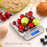 AMIR Digital Kitchen Scale, 500g/ 0.01g Mini Pocket Jewelry Scale, Cooking Food Scale with Back-Lit LCD Display, 2 Trays, 6 Units, Auto Off, Tare, PCS Function, Stainless Steel, Batteries Included