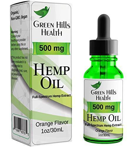 Hemp Oil 500MG Full Spectrum Premium Hemp Oil for Pain Anxiety, Stress and Inflammation. Aides Mood Sleep Skin & Hair. Organic Vegan Non-GMO Orange Flavor 1 Fl Oz Low Intro Price