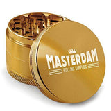 Masterdam Grinders 4-Piece Anodized Aluminum Herb Grinder with Pollen Catcher (Large (2.5 inch), Gold)