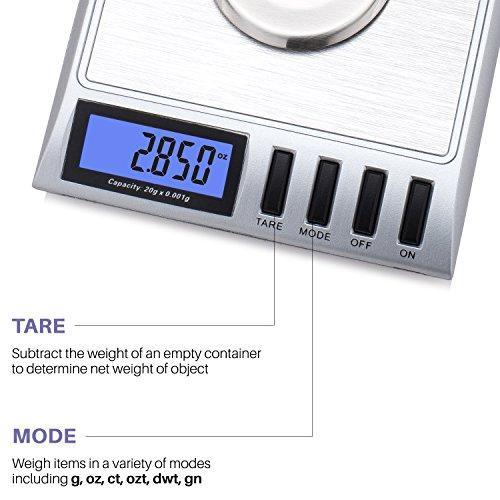 Smart Weigh High Precision Digital Milligram Jewelry Scale, 20 x 0.001g, Calibration Weights and Tweezers Included.