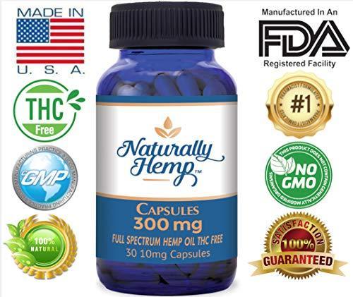 Naturally Hemp Oil - 300mg Capsule - Certified Organic - Relief for Stress, Inflammation, Pain, Sleep, Anxiety, Depression, Nausea - Full Spectrum Extract Safe for Your Whole Family