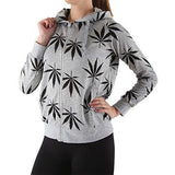 Women's Marijuana Weed Leaf Print Jacket Long Sleeve Hooded Sweatshirt (Grey, S)