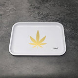 Full Size Rolling Tray Bundle – 12” x 8" Tray + 110mm Rolling Machine + King Size Raw Rolling Papers – Lionhead (White)
