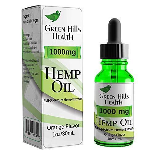 Hemp Oil 1000MG Full Spectrum Premium Hemp Oil for Pain Anxiety, Stress and Inflammation. Improves Mood Sleep Skin & Hair Organic Vegan Non-GMO Orange Flavor 1 Fl Oz Low Intro Price