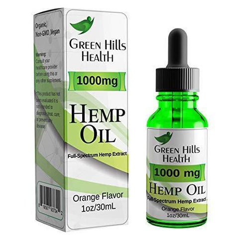 Hemp Oil 1000MG Full Spectrum Premium Hemp Oil for Pain Anxiety, Stress and Inflammation. Improves Mood Sleep Skin & Hair Organic Vegan Non-GMO Orange Flavor 1 Fl Oz Low Intro Price