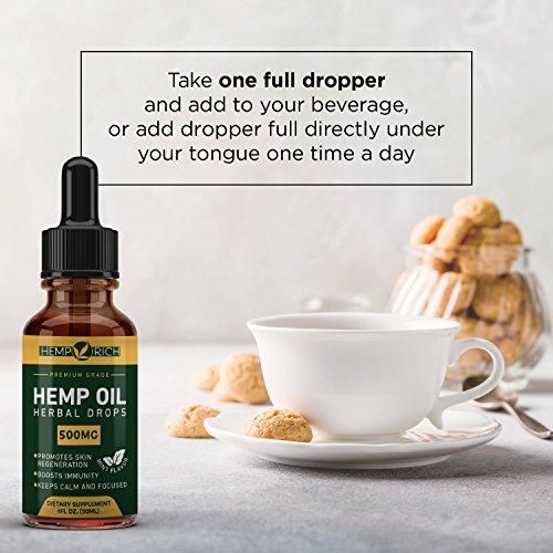 Full Spectrum Hemp Oil for Pain, Anxiety & Stress Relief - 500mg of Pure Hemp Extract - Grown & Made in USA - Anti-Inflammatory & Joint Support - Helps with Sleep, Mood, Skin & Hair - 1 Fl oz (30ml)