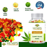 HEMPS Premium Hemp Gummies – 10 MG per Gummy – for Anxiety & Stress Relief, Reduced Pain & Inflammation – Sleep Better! - Omega 3,6,9 & Vitamin A, E - 100% USA Made Hemp Extract