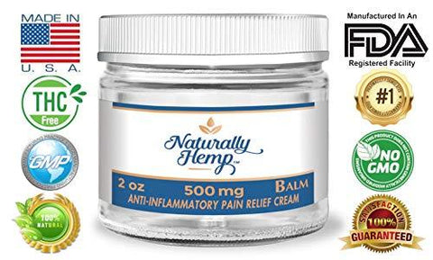 Naturally Hemp Oil Balm - 2oz Jars - 99.9% Pure with 500mg Hemp Oil - Pain Relief Rub - Joint Pain - Acne - Arthritis - Inflammation & More