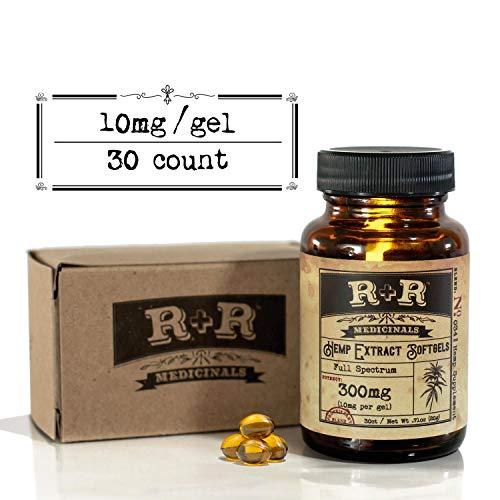 Hemp Oil Capsules :: Hemp Oil Softgels for Pain, Anxiety, Stress Relief, Mood Support, Healthy Sleep Patterns, Skin Care (300mg, 10mg per Gel, 30 Count, 30-Day Supply): R+R Medicinals
