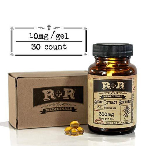 Hemp Oil Capsules :: Hemp Oil Softgels for Pain, Anxiety, Stress Relief, Mood Support, Healthy Sleep Patterns, Skin Care (300mg, 10mg per Gel, 30 Count, 30-Day Supply): R+R Medicinals